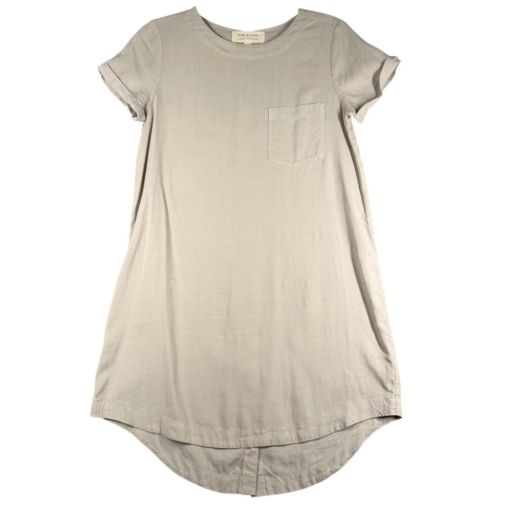 Cloth & Stone T-Shirt Dress Womens XS Beige Hi Low Hem Button Back Short Sleeve